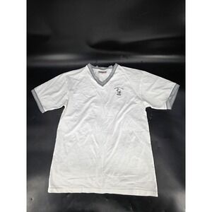 VTG‎ Disneyland Shirt Adult M White/Gray V-Neck Mickey Mouse Logo Short Sleeve